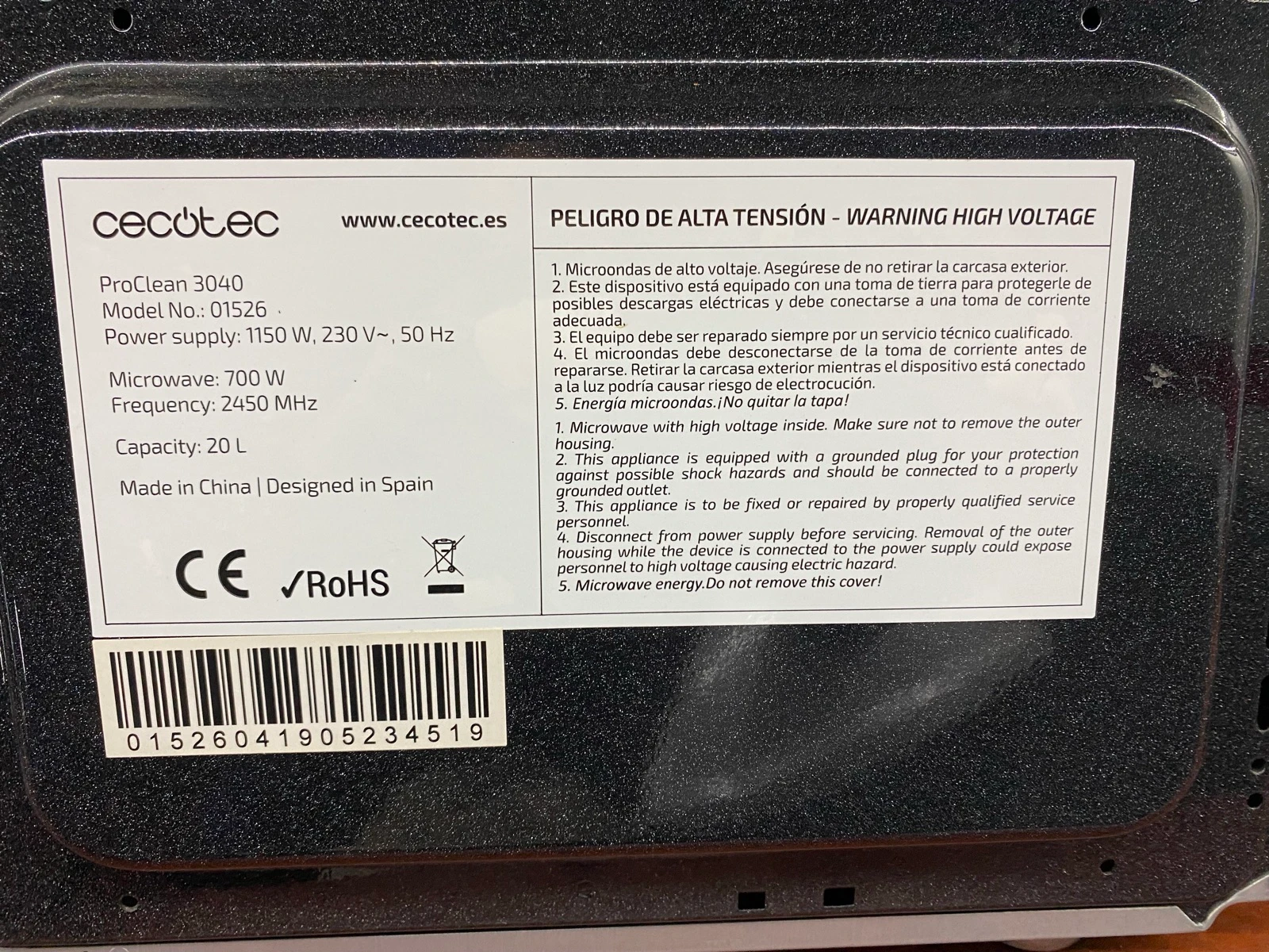Microondas Cecotec ProClean 3040 Mirror - 20L y Efecto Espejo – photo 7